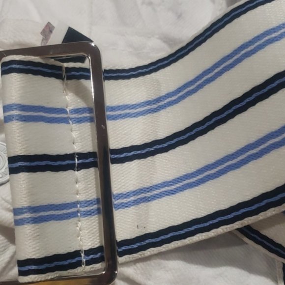 Express stripe blue white canvas belt - Picture 1 of 7